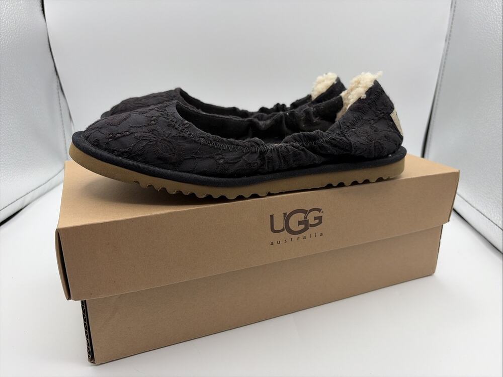 UGG Size 7 Black Skimmer Flat Ballet Sneaker Slip-On Shoes Sheepskin Lined